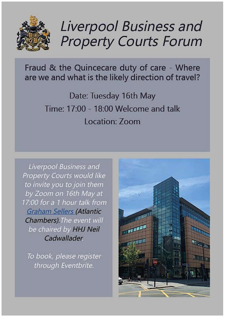 You are currently viewing Next Event: Graham Sellers (Atlantic Chambers) – “Fraud and developments in the Quincecare duty of care” – Tuesday 16th May 2023