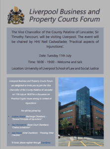 Read more about the article Sir Timothy Fancourt visits Liverpool to discuss injunctions – Tuesday 11th July 2023, 18.00 at the University of Liverpool