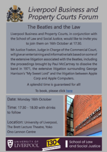 Read more about the article Next Event: Mr Justice Foxton – The Beatles and the Law