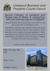 Read more about the article Next Event: Recent Changes to Landlord  and Tenant Law in Wales: A Comparison with the existing regime in England