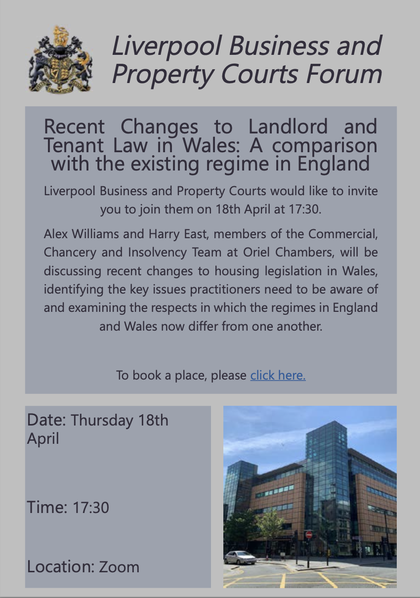 You are currently viewing Next Event: Recent Changes to Landlord  and Tenant Law in Wales: A Comparison with the existing regime in England